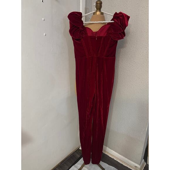 Fashion Nova Vivian Velvet Corset Jumpsuit  M NEW Renaissance Cosplay Goth Punk - Picture 7 of 12